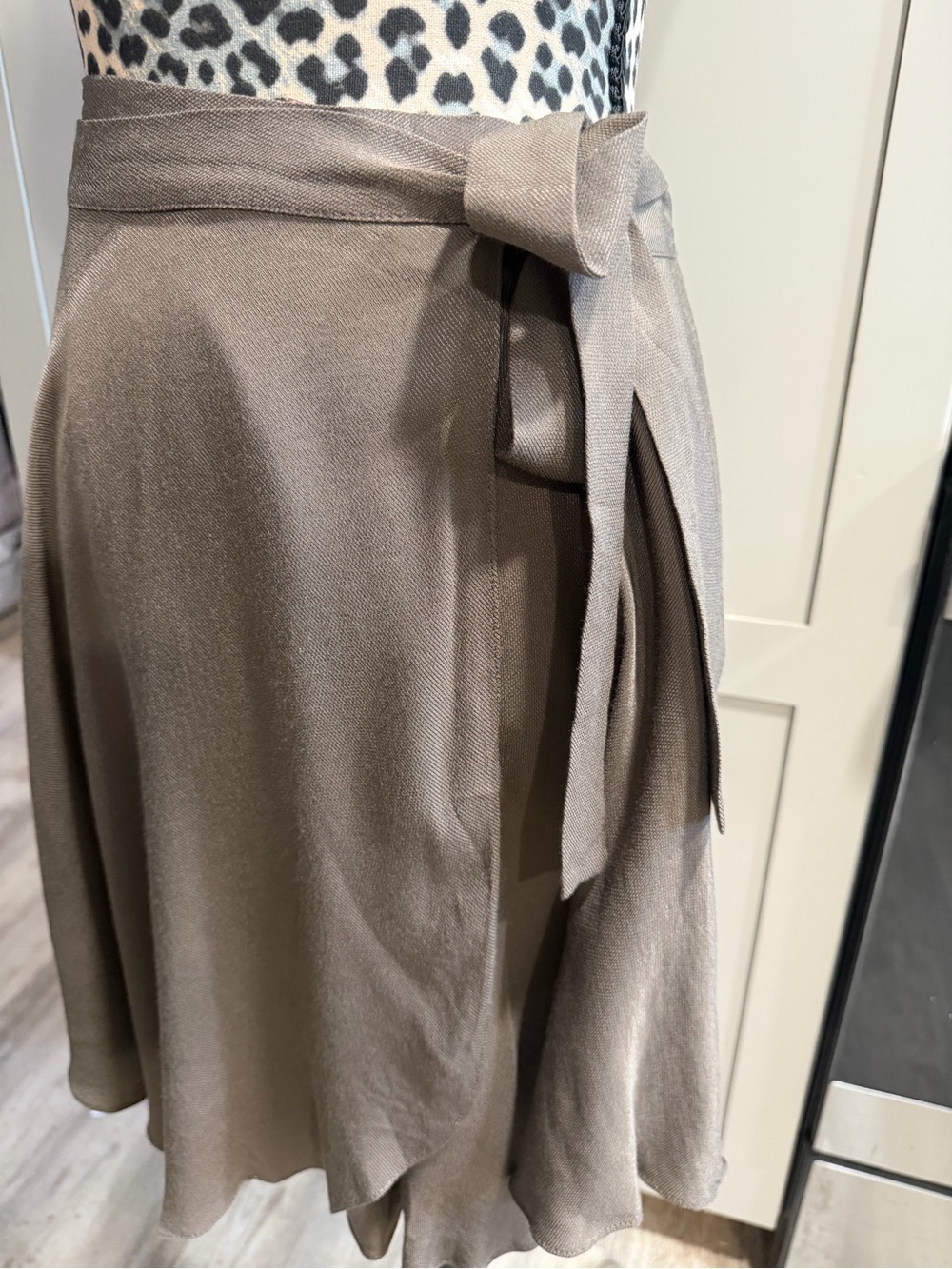 Taupe Wrap Skirt with Self-Tie Waist NWT